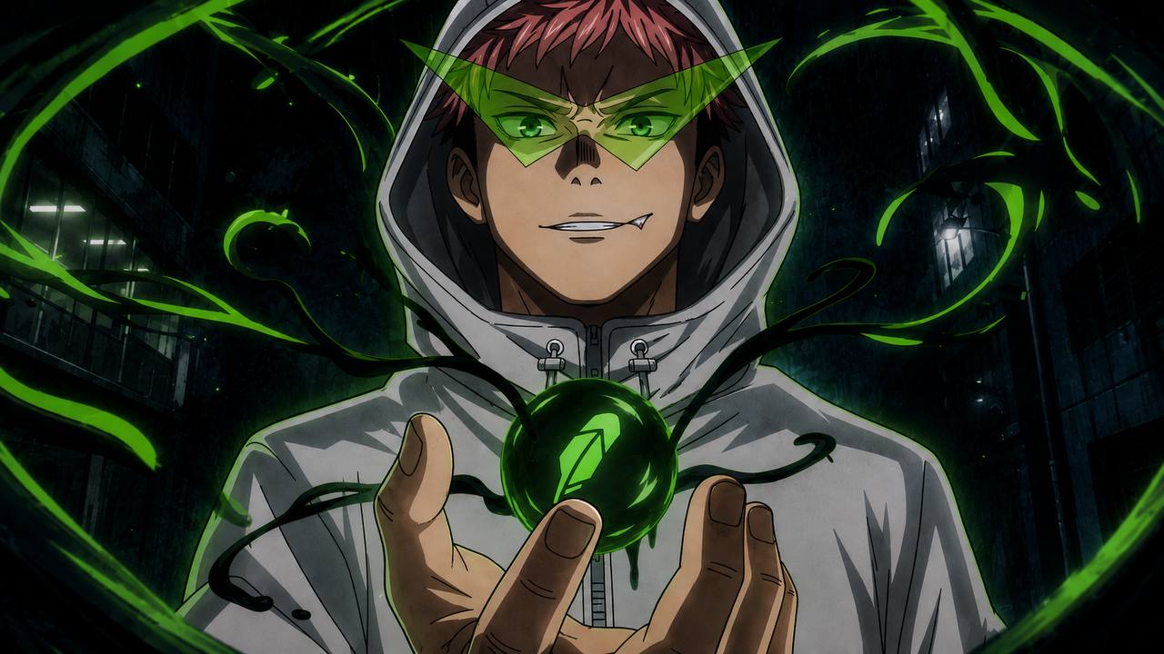 Anime figure wearing the green $SWAG visor, holding a glowing $SWAG orb